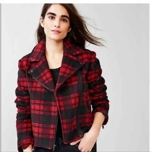 GAP Black & Red Buffalo Wool Blend Motostyle Jacket Size Large, Classic, weighty